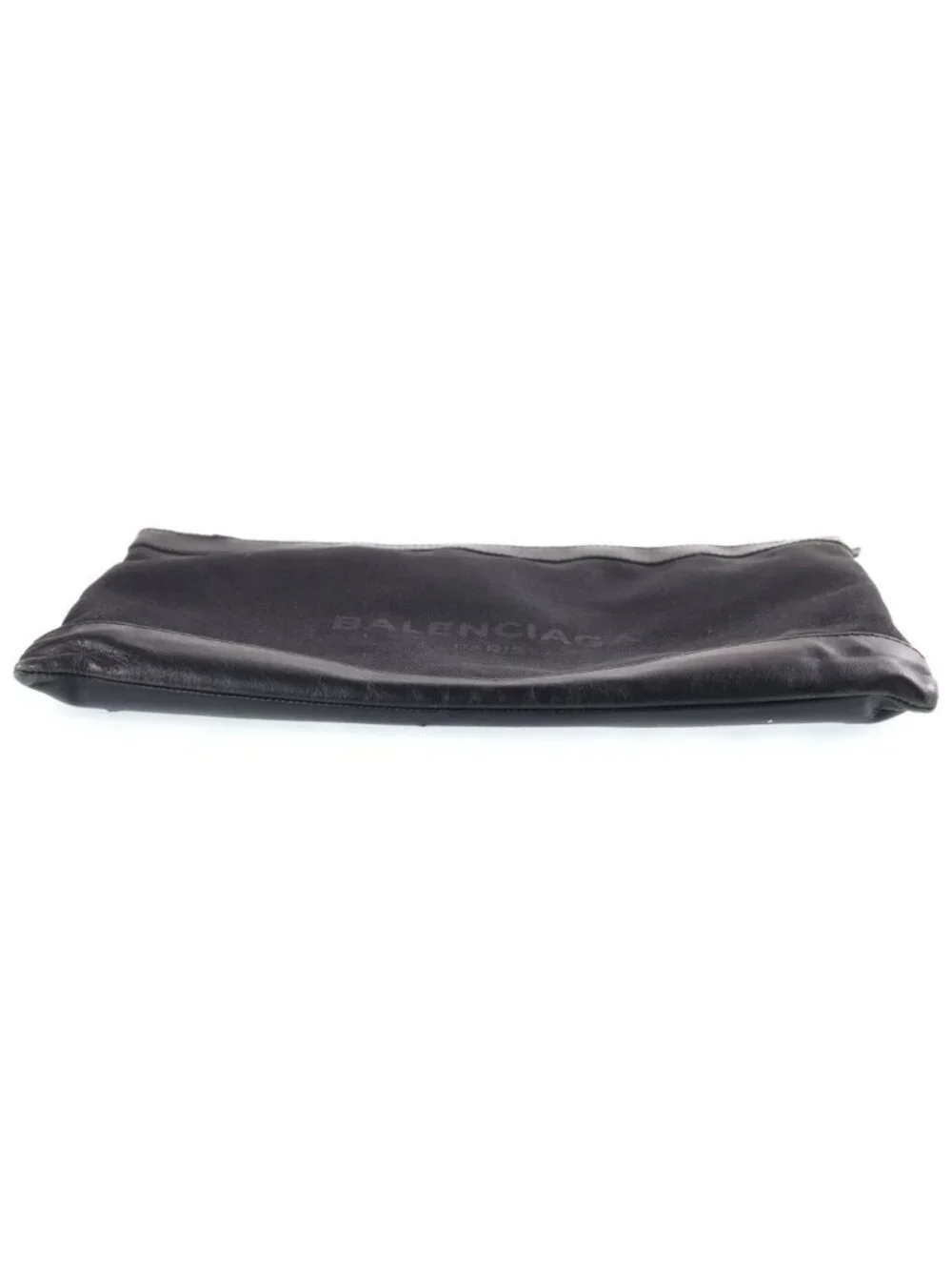 Balenciaga Navy Clip Logo Print Leather Canvas Clutch Second Black